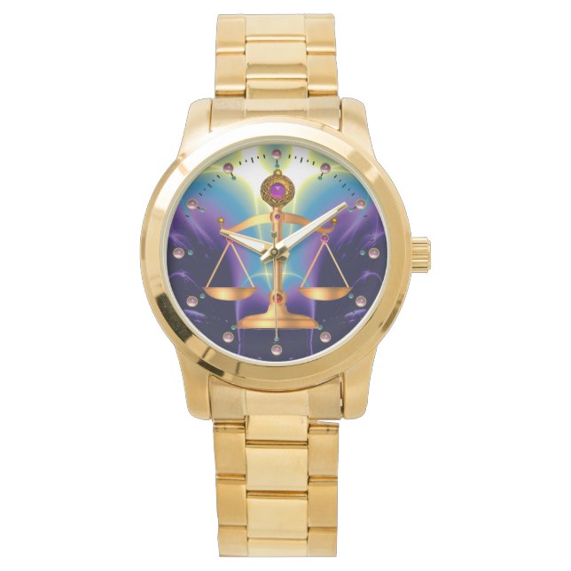 GOLD SCALES OF LAW WITH GEM STONES ,Justice Symbol Watch (Front)