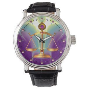 GOLD SCALES OF LAW WITH GEM STONES ,Justice Symbol Watch