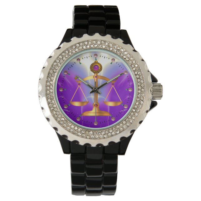 GOLD SCALES OF LAW WITH GEM STONES ,Justice Symbol Watch (Front)