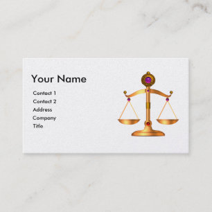 GOLD SCALES OF LAW WITH GEM STONES MONOGRAM, Black Business Card
