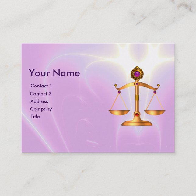 GOLD SCALES OF LAW WITH GEM STONES MONOGRAM BUSINESS CARD (Front)