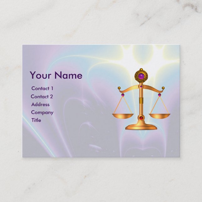 GOLD SCALES OF LAW WITH GEM STONES MONOGRAM BUSINESS CARD (Front)