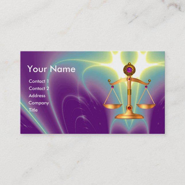 GOLD SCALES OF LAW WITH GEM STONES MONOGRAM BUSINESS CARD (Front)