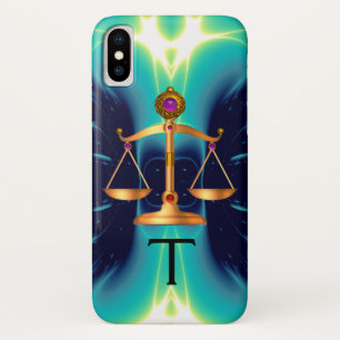 GOLD SCALES OF LAW WITH GEM STONES MONOGRAM iPhone X CASE