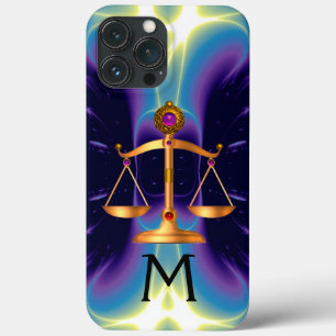 GOLD SCALES OF LAW WITH GEM STONES MONOGRAM iPhone 13 PRO MAX CASE