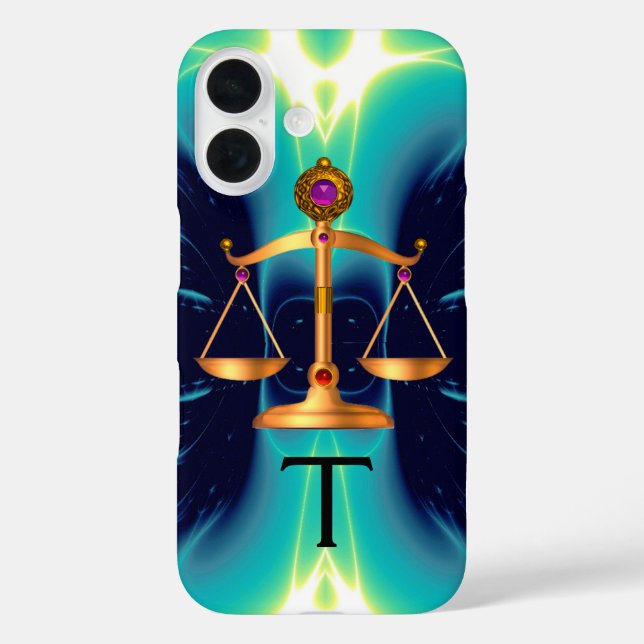 GOLD SCALES OF LAW WITH GEM STONES MONOGRAM Case-Mate iPhone CASE (Back)