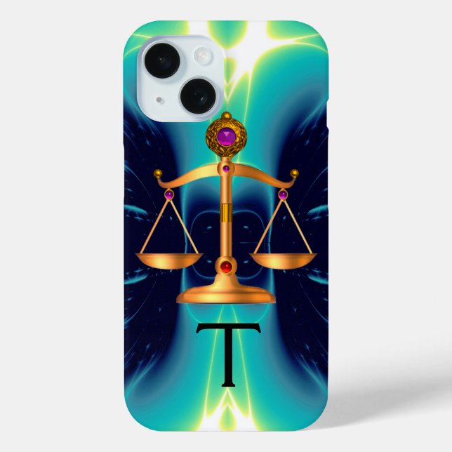GOLD SCALES OF LAW WITH GEM STONES MONOGRAM Case-Mate iPhone CASE (Back)