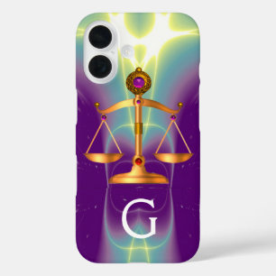 GOLD SCALES OF LAW WITH GEM STONES MONOGRAM iPhone 16 CASE