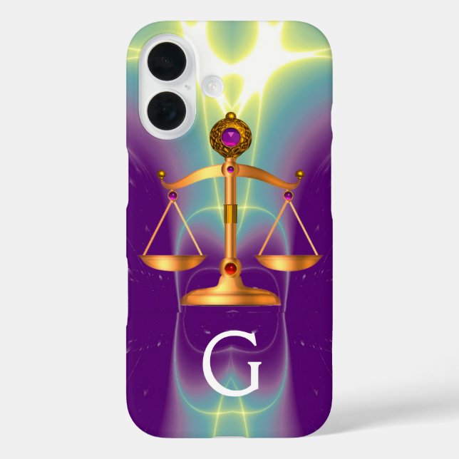 GOLD SCALES OF LAW WITH GEM STONES MONOGRAM Case-Mate iPhone CASE (Back)