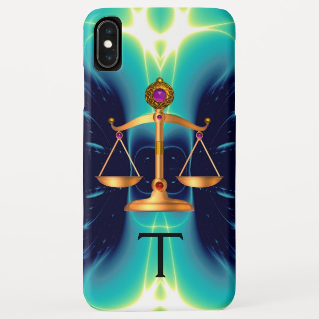 GOLD SCALES OF LAW WITH GEM STONES MONOGRAM Case-Mate iPhone CASE (Back)