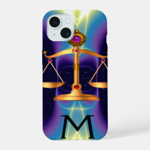 GOLD SCALES OF LAW WITH GEM STONES MONOGRAM iPhone 15 CASE