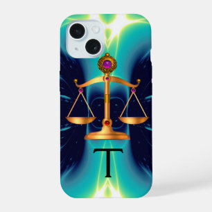 GOLD SCALES OF LAW WITH GEM STONES MONOGRAM iPhone 15 CASE