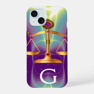 GOLD SCALES OF LAW WITH GEM STONES MONOGRAM iPhone 15 CASE