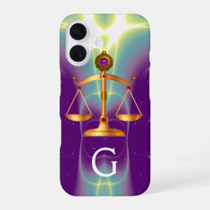 GOLD SCALES OF LAW WITH GEM STONES MONOGRAM iPhone 16 CASE