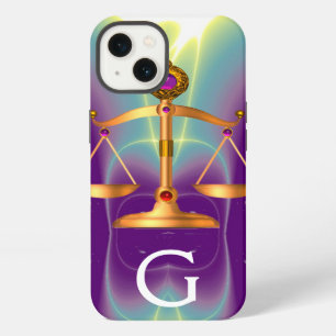GOLD SCALES OF LAW WITH GEM STONES MONOGRAM iPhone 13 CASE