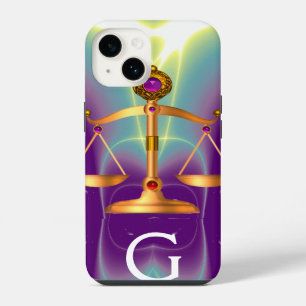 GOLD SCALES OF LAW WITH GEM STONES MONOGRAM iPhone 14 CASE