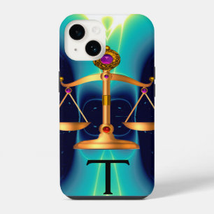 GOLD SCALES OF LAW WITH GEM STONES MONOGRAM iPhone 14 CASE