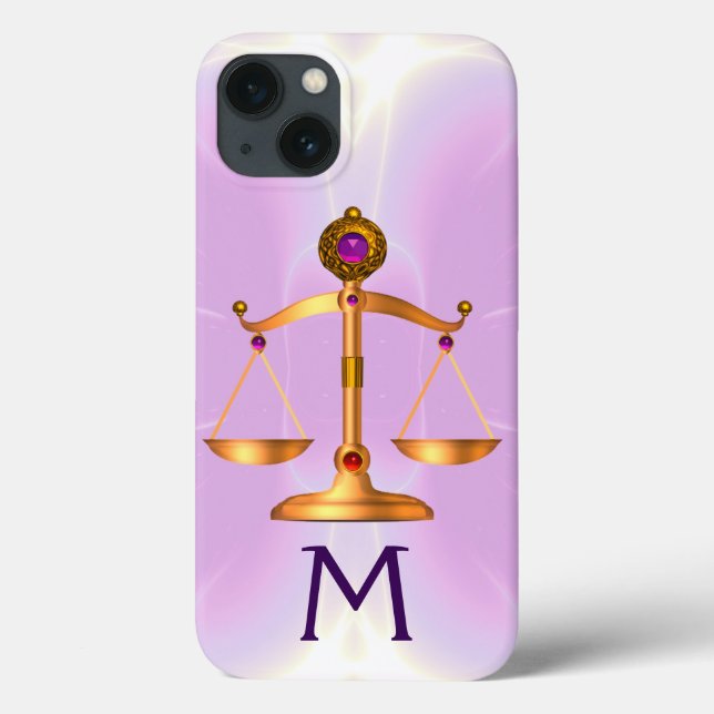 GOLD SCALES OF LAW WITH GEM STONES MONOGRAM Pink Case-Mate iPhone Case (Back)