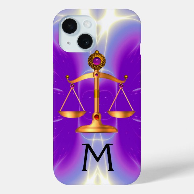 GOLD SCALES OF LAW WITH GEM STONES MONOGRAM Pink Case-Mate iPhone Case (Back)