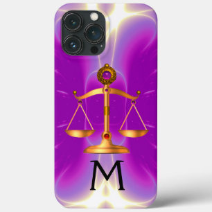 GOLD SCALES OF LAW WITH GEM STONES MONOGRAM Pink iPhone 13 Pro Max Case