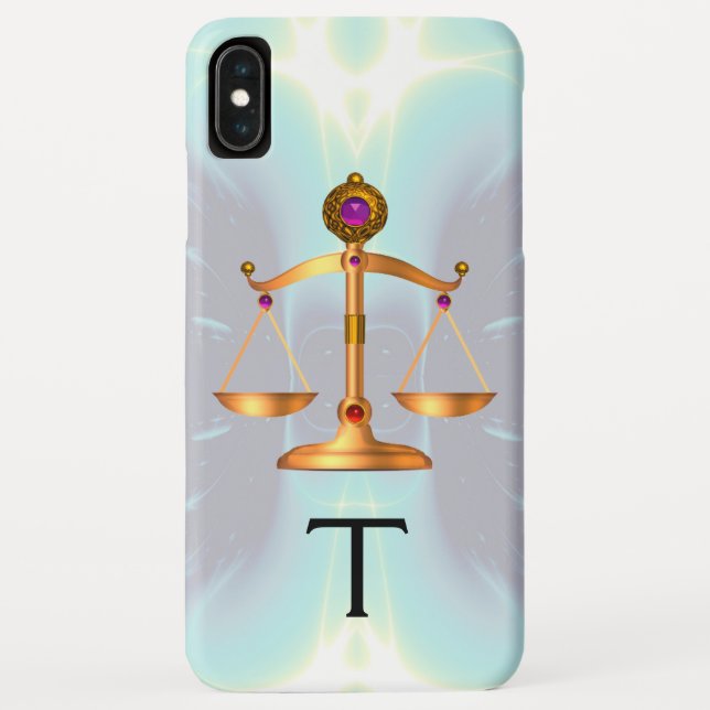 GOLD SCALES OF LAW WITH GEM STONES MONOGRAM Teal Case-Mate iPhone Case (Back)