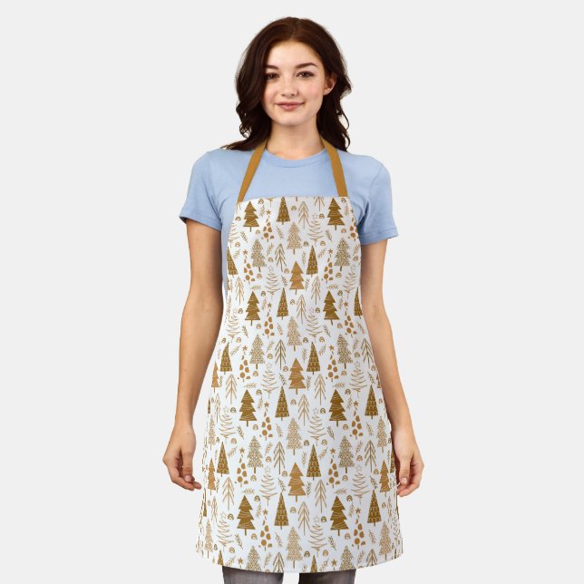 Gold Scandinavian Christmas Tree Pattern Apron (Worn)