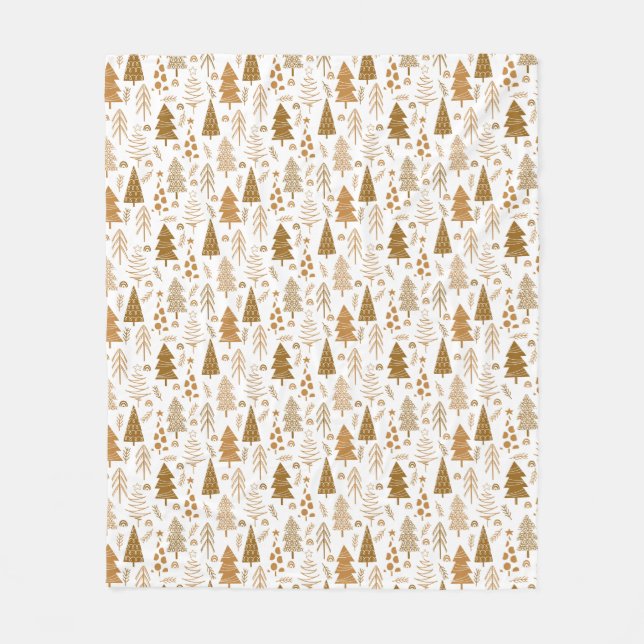 Gold Scandinavian Style Christmas Tree Pattern Fleece Blanket (Front)
