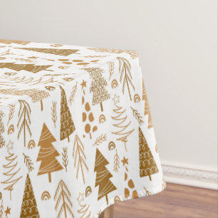 Gold Scandinavian Style Christmas Tree Pattern Tablecloth