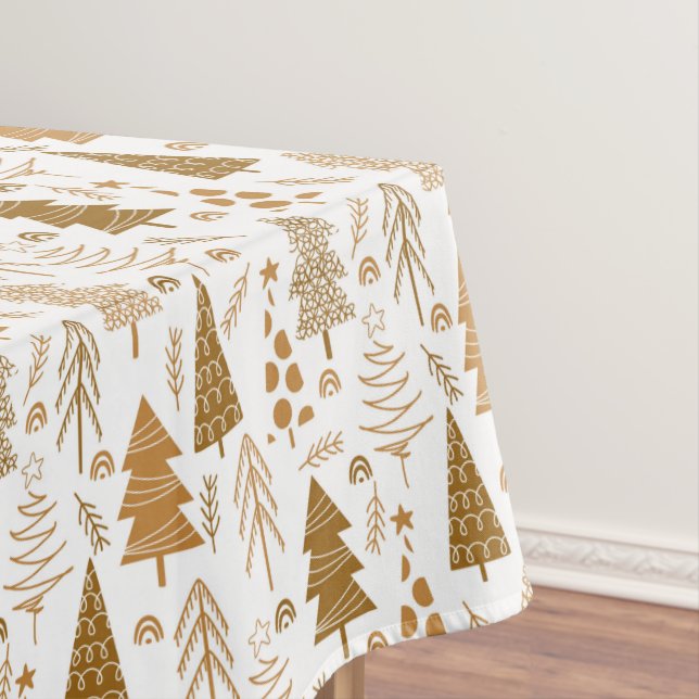 Gold Scandinavian Style Christmas Tree Pattern Tablecloth (In Situ)