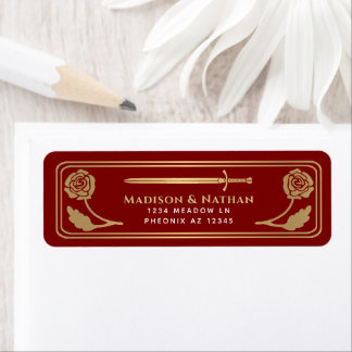 Gold Scarlet Mediaeval Fantasy Sword Wedding Label