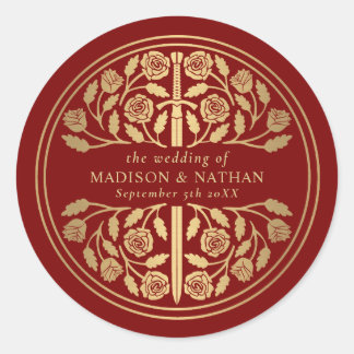 Gold Scarlet Royal Mediaeval Sword Wedding  Classic Round Sticker