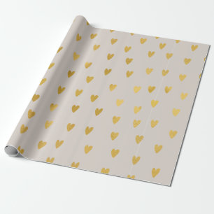 Gold Scattered Hearts on Cream Wrapping Paper