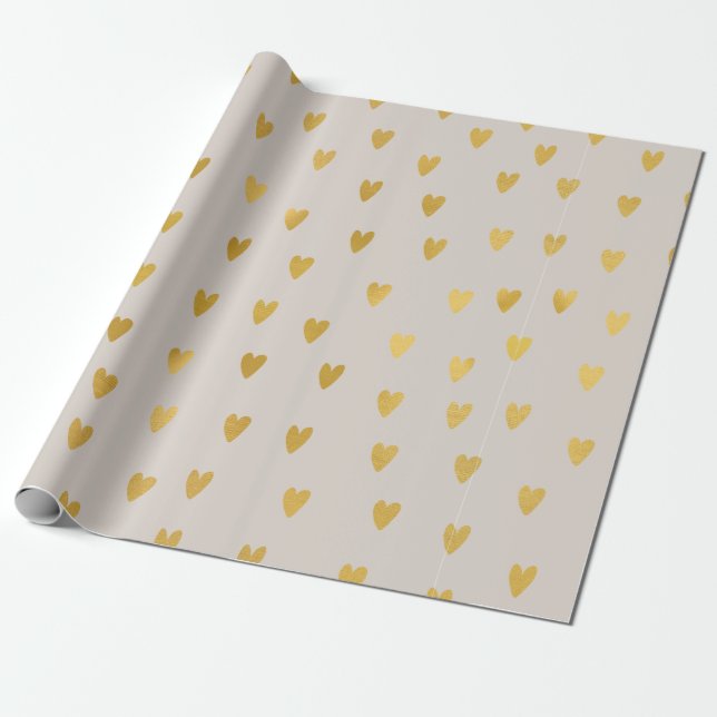 Gold Scattered Hearts on Cream Wrapping Paper (Unrolled)