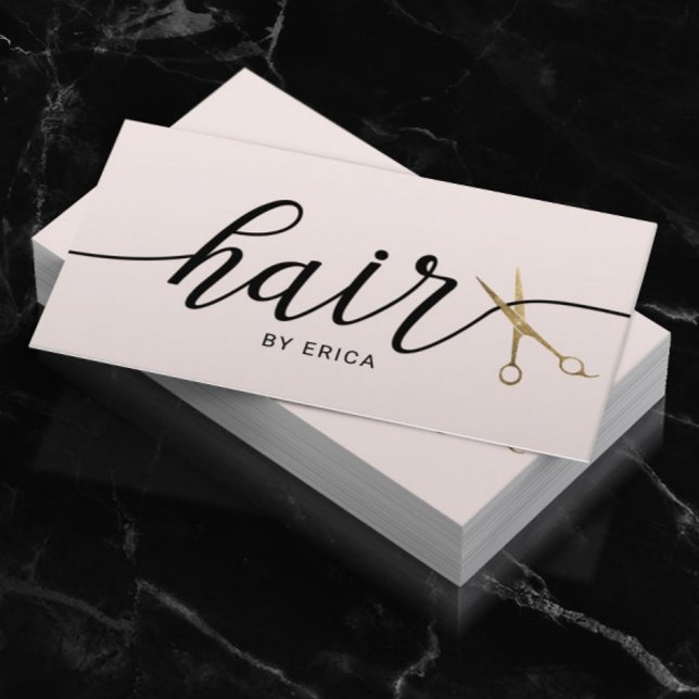 Gold Scissor Elegant Blush Pink Typography Hair Business Card (Creator Uploaded)