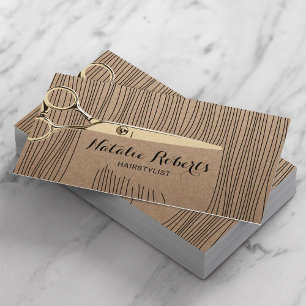Gold Scissor Hair Stylist Salon Rustic Kraft Appointment Card