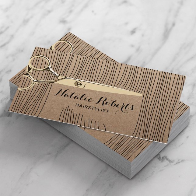 Gold Scissor Hair Stylist Salon Rustic Kraft Appointment Card (Creator Uploaded)