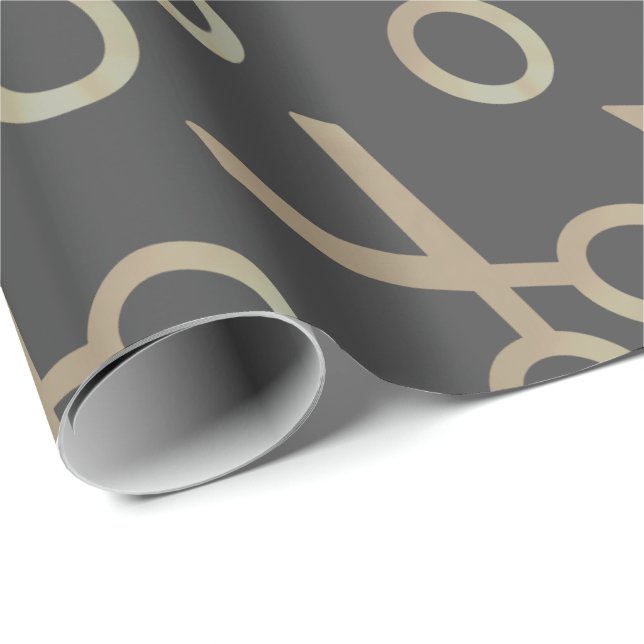 Gold Scissor Pattern Dark Grey Wrapping Paper (Roll Corner)