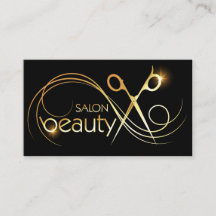 Gold scissors and hair curl business card