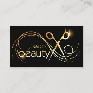 Gold scissors and hair curl business card