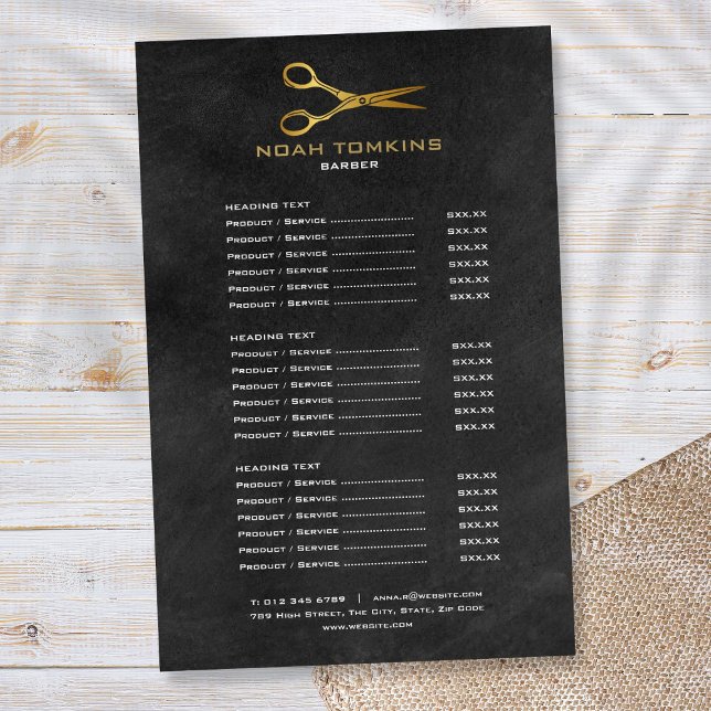 Gold Scissors Barber Service Menu Chalkboard (Gold Scissors Barber Service Menu Chalkboard Flyer)