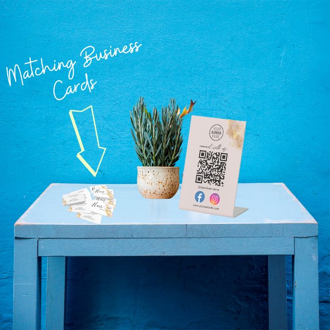 Gold Scissors Connect With Us Social Media QR Code Pedestal Sign (Creator Uploaded)