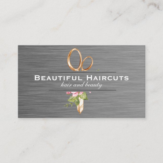 Gold Scissors Flowers | Hair Stylist Business Card (Front)