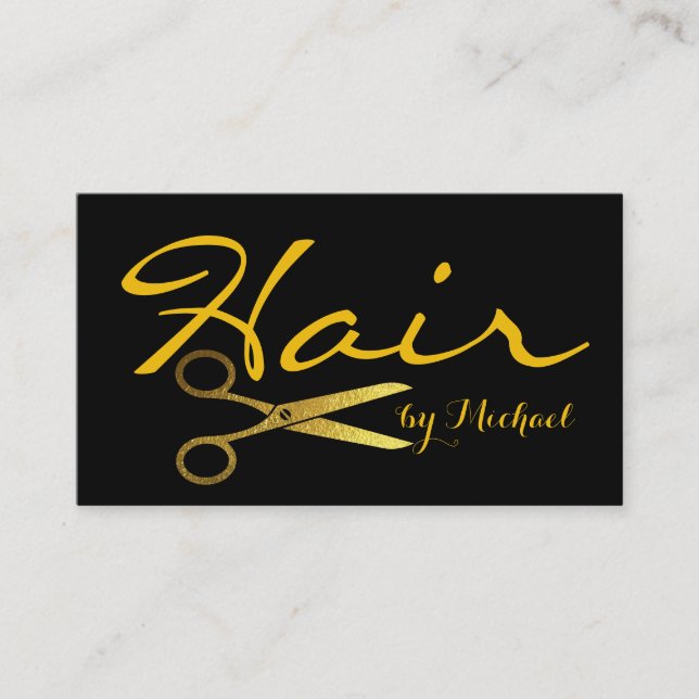 Gold Scissors Hair Stylist #3 Business Card (Front)