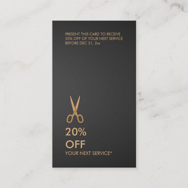 Gold Scissors Hair Stylist Black Discount Vertical Business Card (Front)