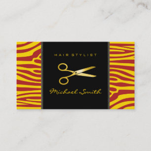 Gold Scissors Hair Stylist Modern Zebra Skin #50 Business Card