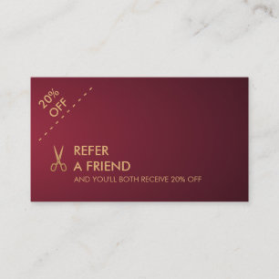 Gold Scissors Hair Stylist Wine Gradient Referral Business Card