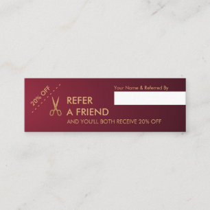 Gold Scissors Hair Stylist Wine Gradient Referral Mini Business Card