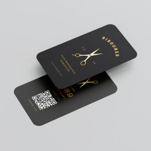 Gold Scissors Hairstylist Minimalist Qr Code Busin Business Card