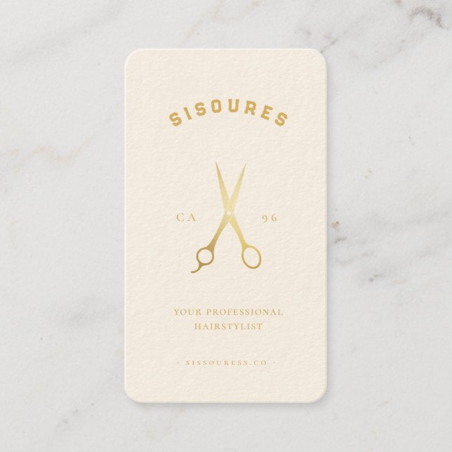 Gold Scissors Hairstylist Minimalist Qr Code Business Card (Front)