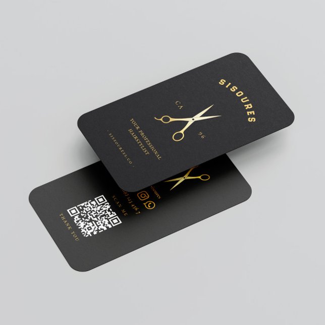 Gold Scissors Hairstylist Minimalist Qr Code Business Card (Creator Uploaded)